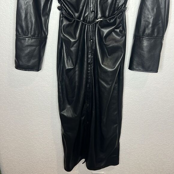 NWT Jonathan SIMKHAI Standard Hearst Faux Leather Midi Shirt Dress Black Size 8 - Picture 5 of 16